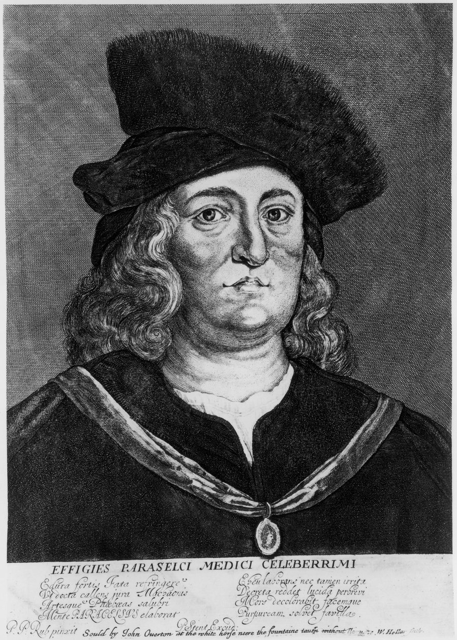 Theophrastus Bombastus von Hohenheim Paracelsus, İsviçreli simyacı ve doktor, 16. yüzyıl. by Wenceslaus Hollar