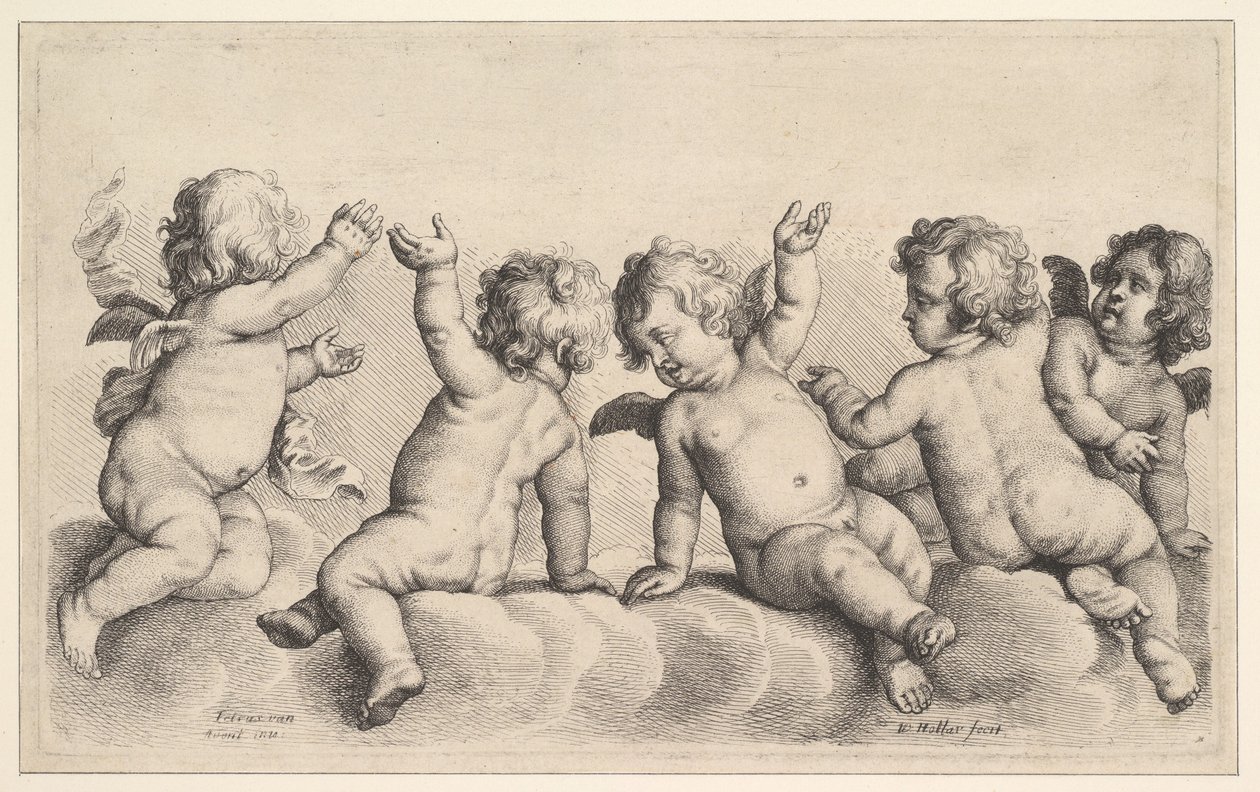 Bulutlarda Üç Kerub ve İki Oğlan, 1620-77. by Wenceslaus Hollar