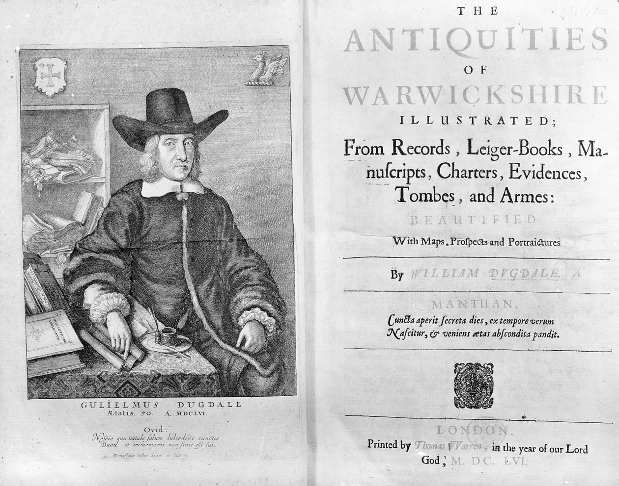 William Dugdale, 1656 tarafından 'Warwickshire Eski Eserleri' için Başlık Sayfası ve Ön Kapak by Wenceslaus Hollar