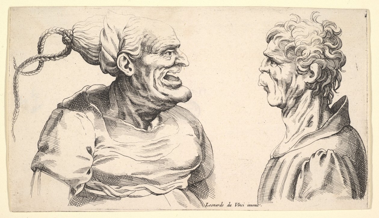 İki deforme kafa, 1625-1744. by Wenceslaus Hollar
