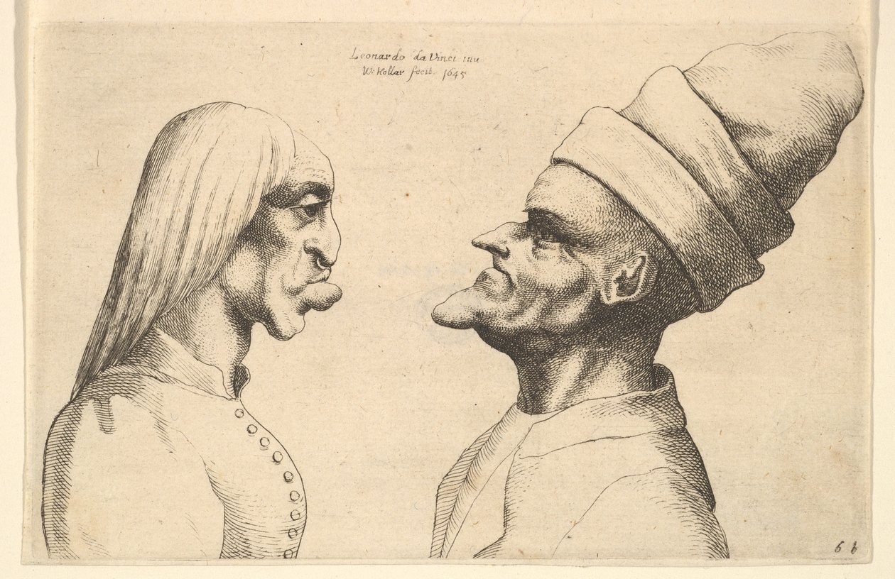 Birbirine bakan iki deforme kafa, 1645. by Wenceslaus Hollar