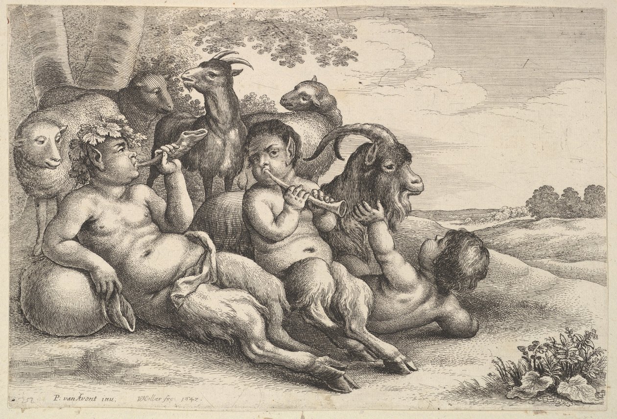 İki genç satir ve bir çocuk, 1647. by Wenceslaus Hollar