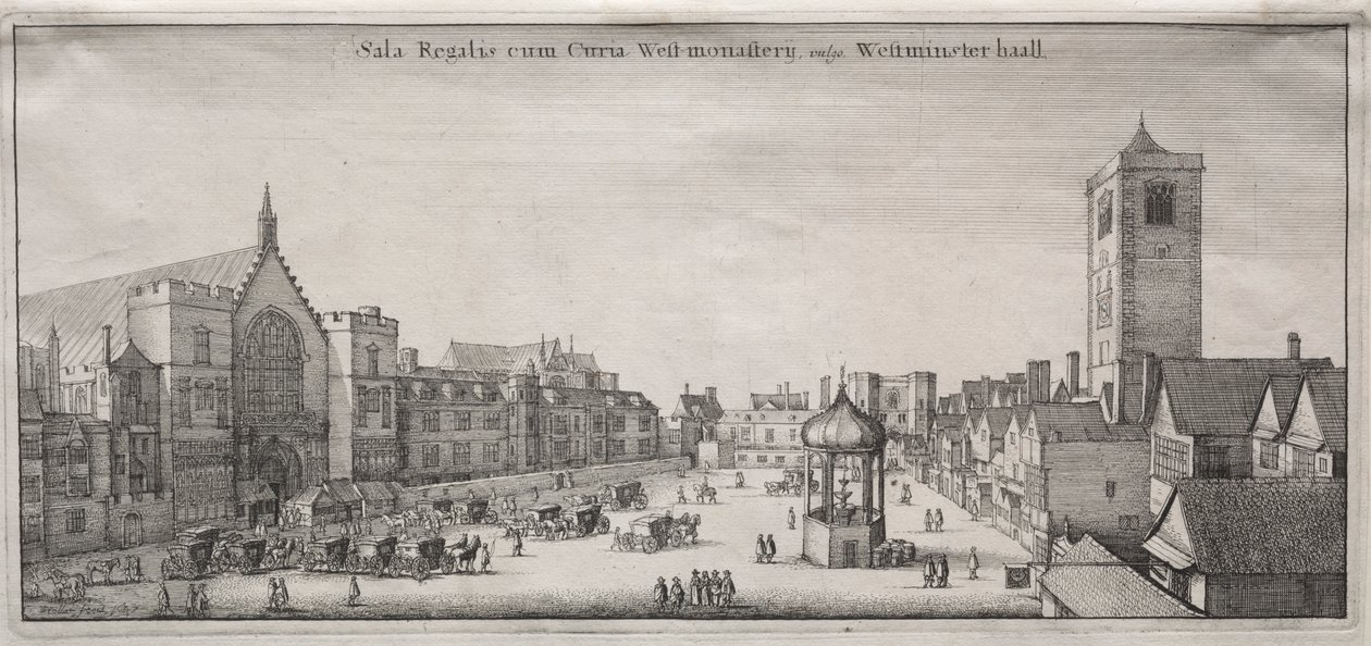 Londra Görünümü: Westminster Hall ile New Palace Yard ve Saat Evi by Wenceslaus Hollar