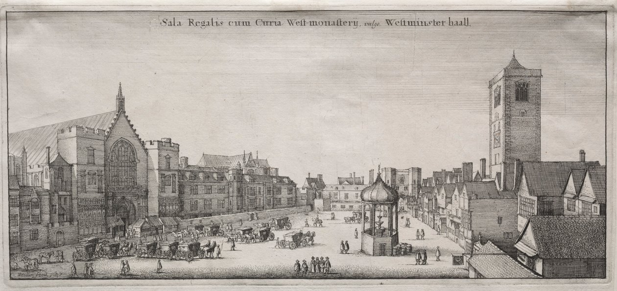Londra'nın görünümü: Westminster Hall ile New Palace Yard ve Clock House, 1647. by Wenceslaus Hollar