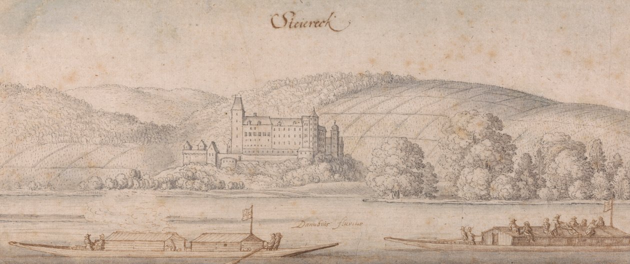 Tuna Nehri üzerindeki Steiereck'in görünümü by Wenceslaus Hollar