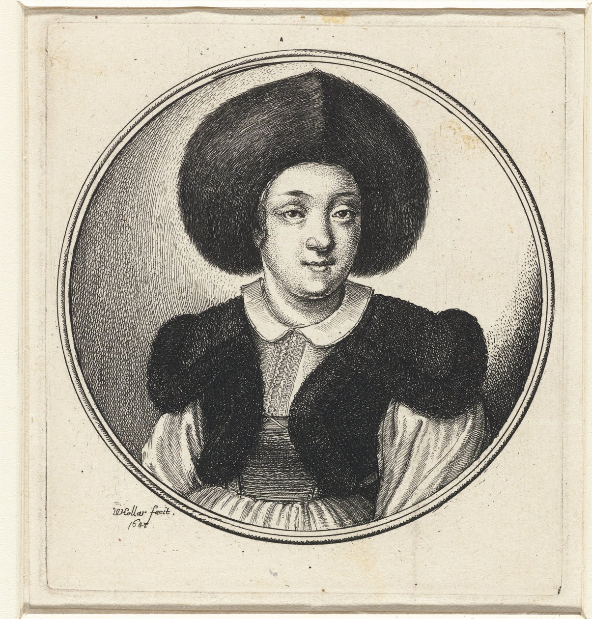 Kürk şapkalı kadın Yuvarlak çerçeveli kadın büstleri (seri başlığı) by Wenceslaus Hollar