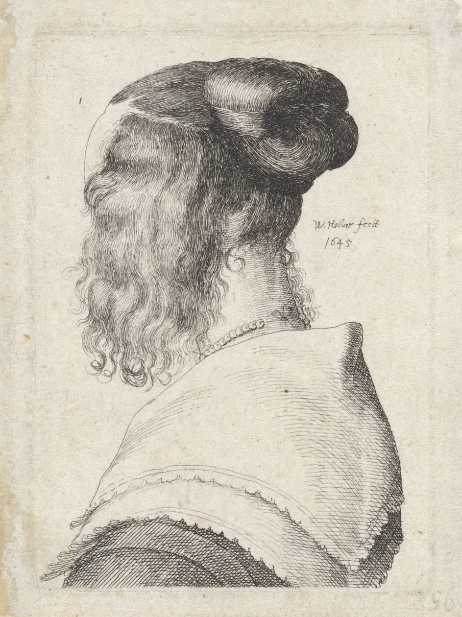 Arkadan eğik görülen saçlı kadın by Wenceslaus Hollar