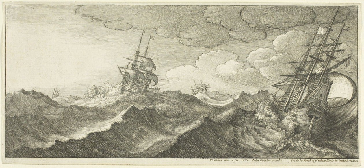 Bir Dalganın Çukurunda Savaş Gemisi by Wenceslaus Hollar