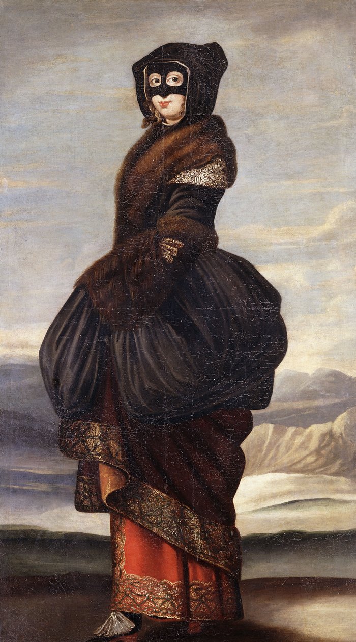 Kış: Tam boyda, Egzotik Kostümlü, Maskeli, Manzaralı Bir Kadın by Wenceslaus Hollar