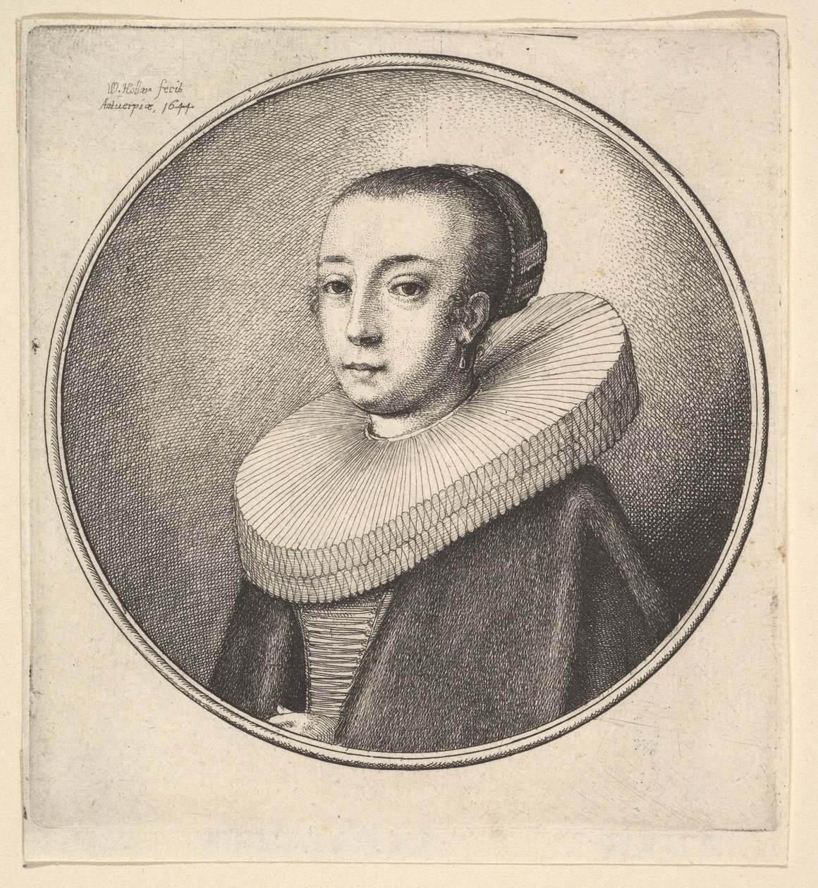 Yuvarlak dantel fırfırlı kadın, 1644. by Wenceslaus Hollar