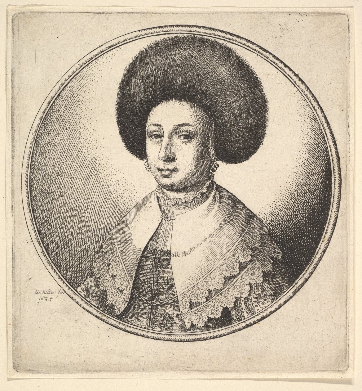 Büyük dairesel kürk şapkalı ve küpeli kadın, 1645. by Wenceslaus Hollar