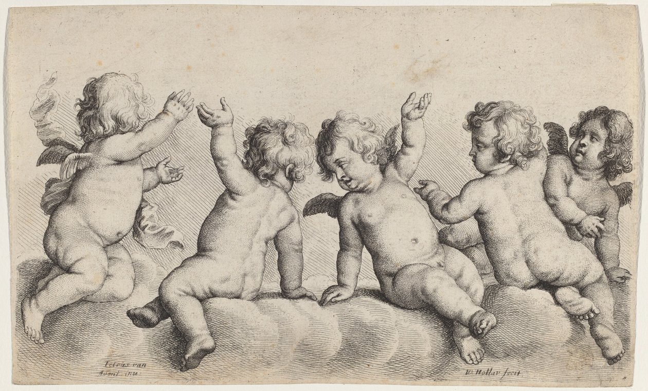Bulutların Üzerinde Üç Kerubi ve İki Oğlan by Wenceslaus Hollar, after Peeter van Avont