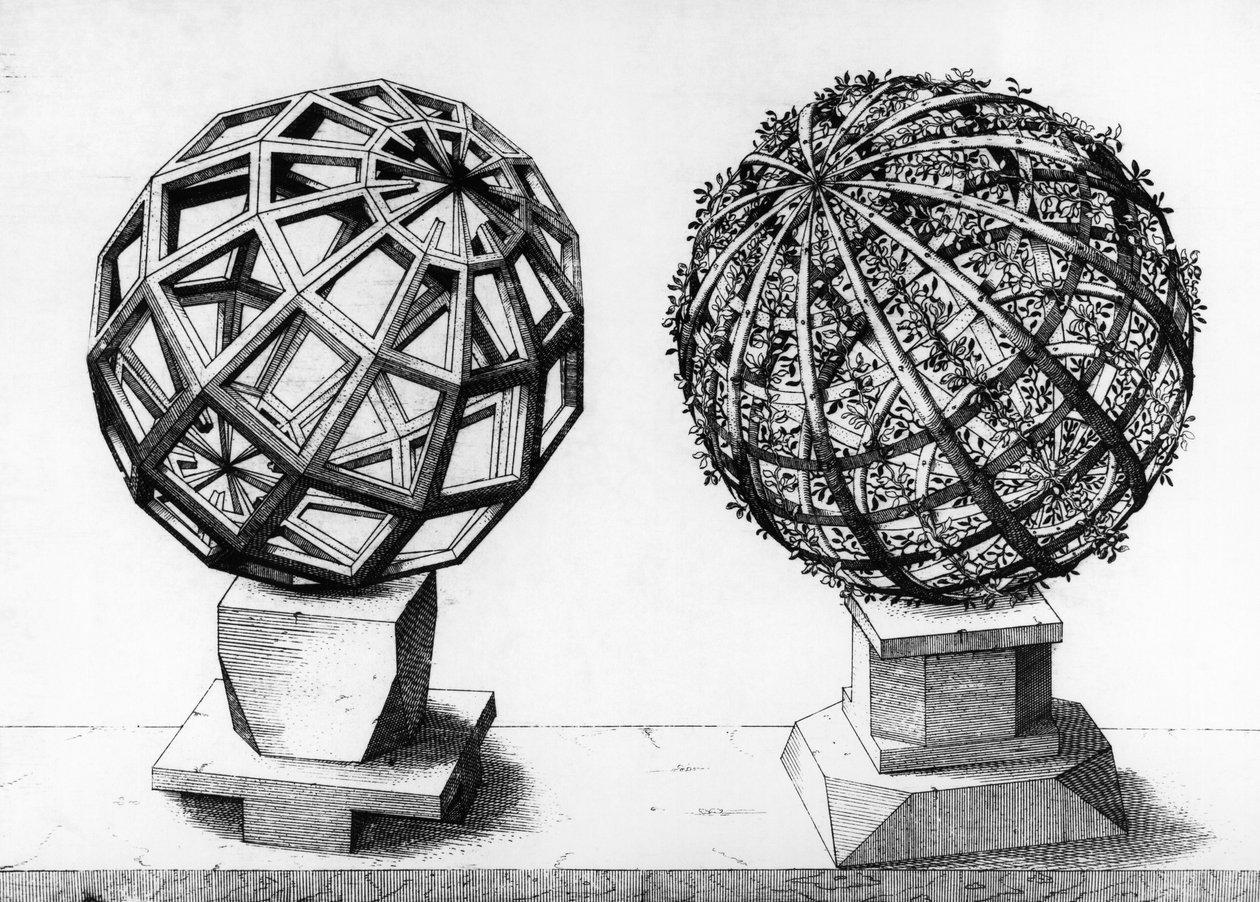 Perspektif illüstrasyon, iki küre, Perspective of Regular Bodies'ten gravür, Wentzel Jamnitzer (1508-1585), Nürnberg by Wenzel I Jamnitzer