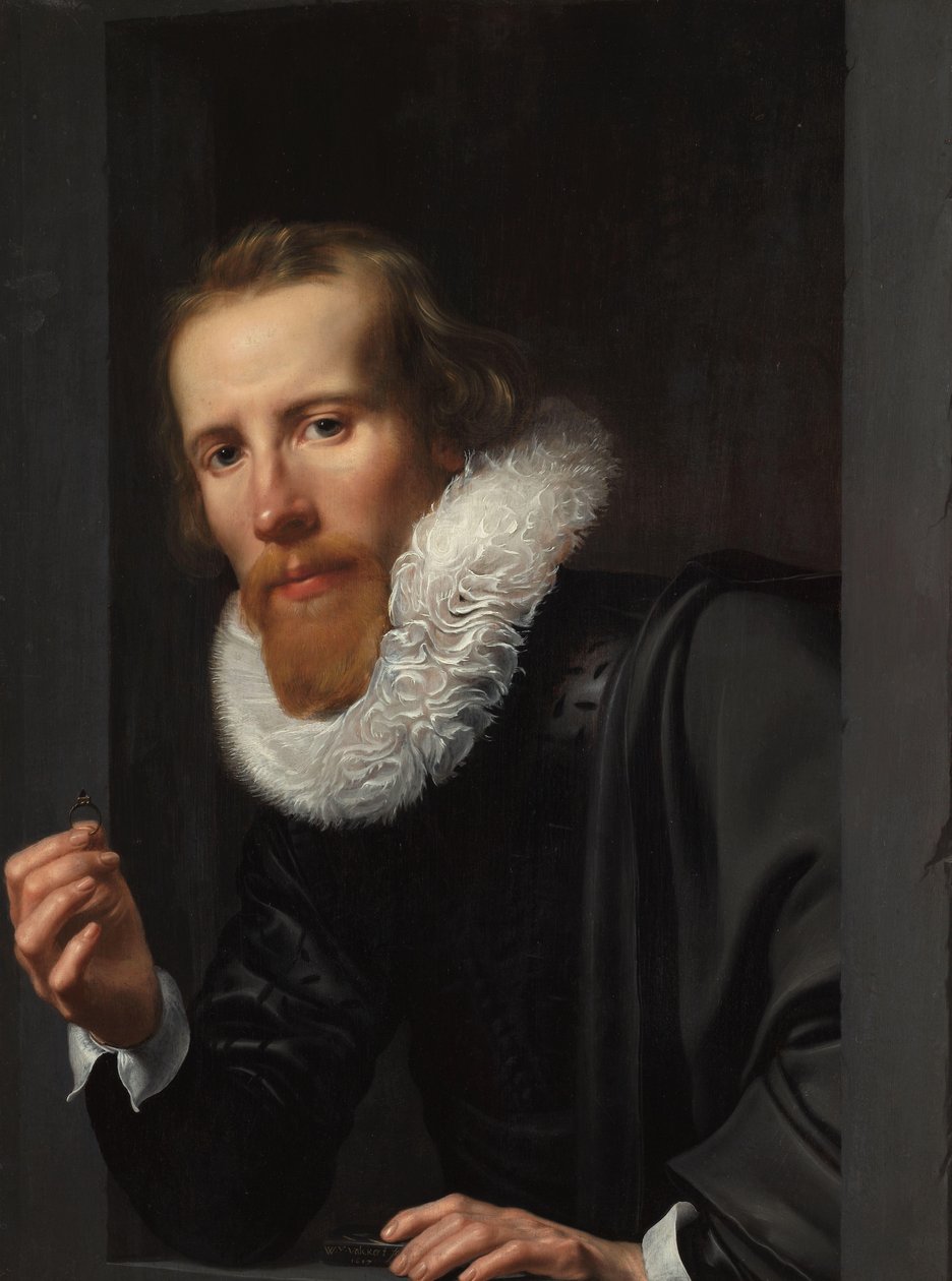 Bir Kuyumcu Portresi, Muhtemelen Bartholomeus Jansz van Assendelft Yüzüğü ve mihenk taşı olan bir adamın portresi, muhtemelen Bartholomeus Jansz van Assendelft (1585-1658) by Werner van den Valckert (signed by artist)
