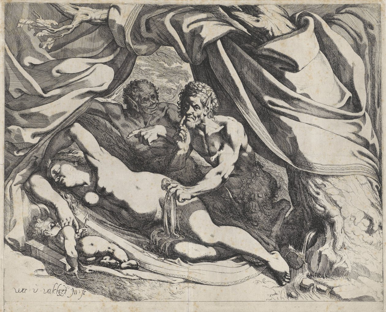 Uyuyan Venüs satirler tarafından görüntülendi by Werner van den Valckert