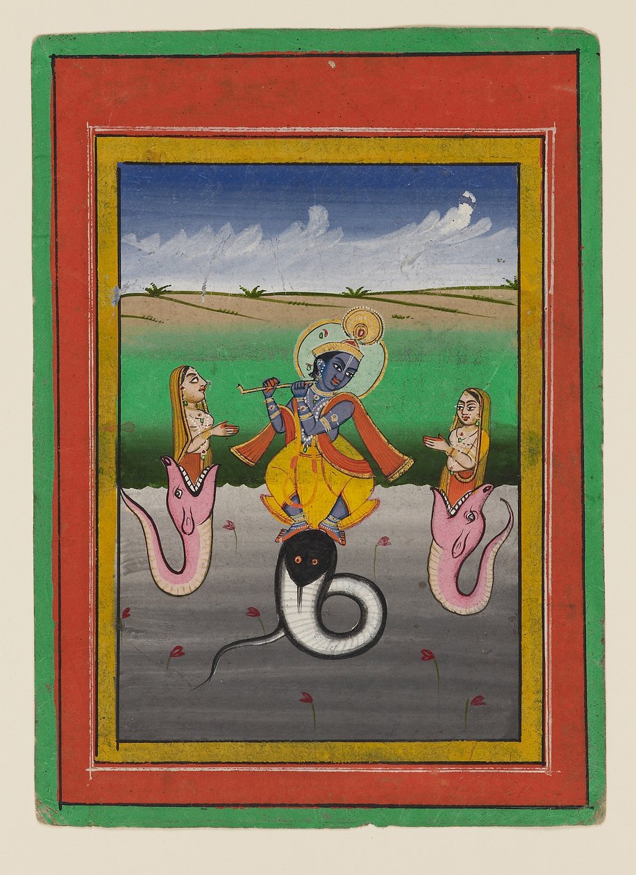 Krishna Kaliyamardaka, 19. yüzyılın sonları-20. yüzyılın başları (kağıt üzerine guaş) by West Indian School