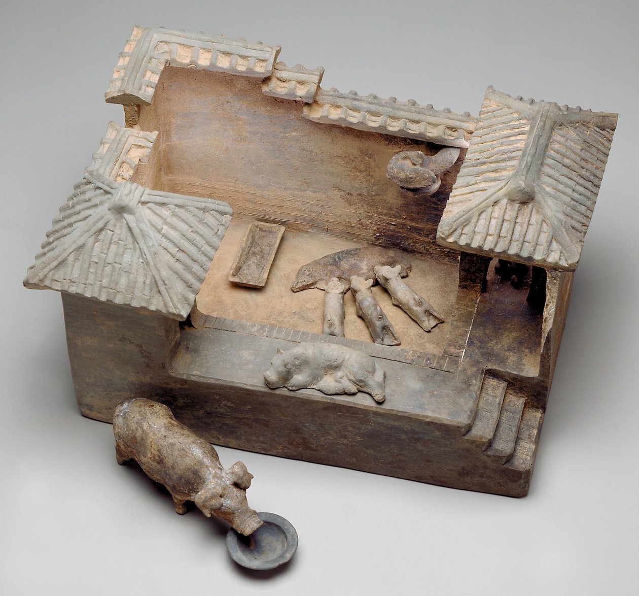 Bir domuz ahırının cenaze modeli (topraktan) by Western Han Dynasty Chinese School