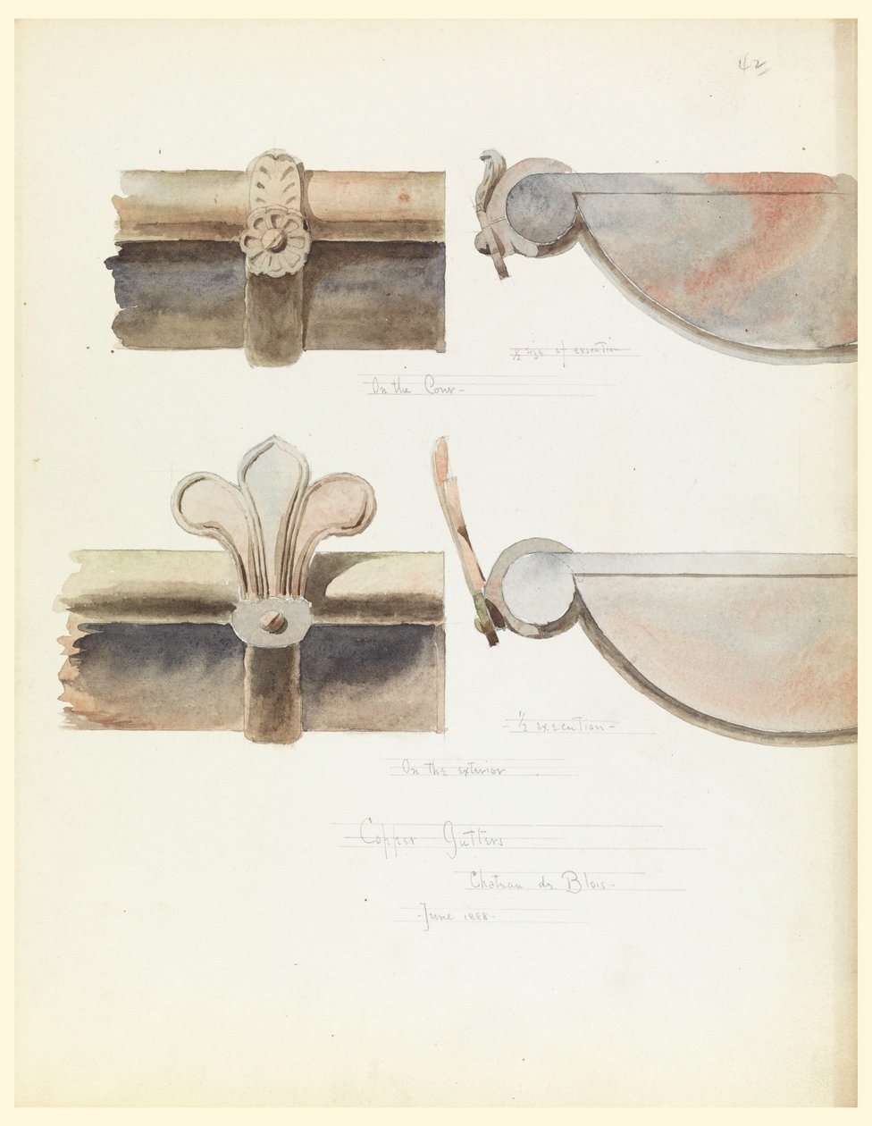 Çizim, İki Bakır Oluk, 16. Yüzyıl Kalesinden, Blois, Fransa, Haziran 1888 by Whitney Warren Jr.