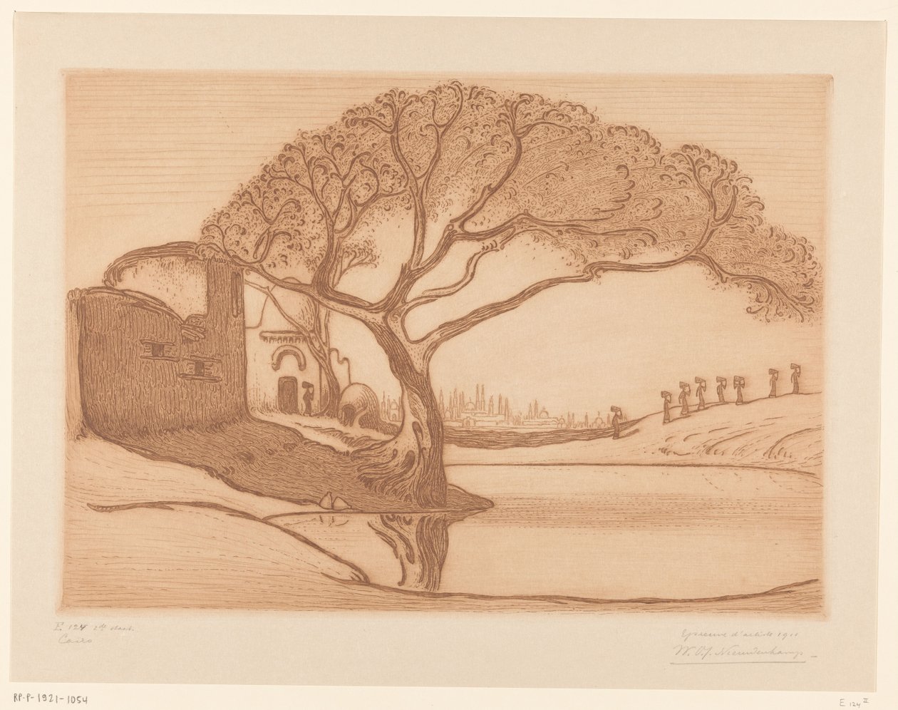 Kahire yakınlarındaki bir göletin yanında ağaç Kahire yakınlarında (orijinal başlık) Kahire (nesne üzerindeki başlık) by Wijnand Otto Jan Nieuwenkamp (signed by artist)
