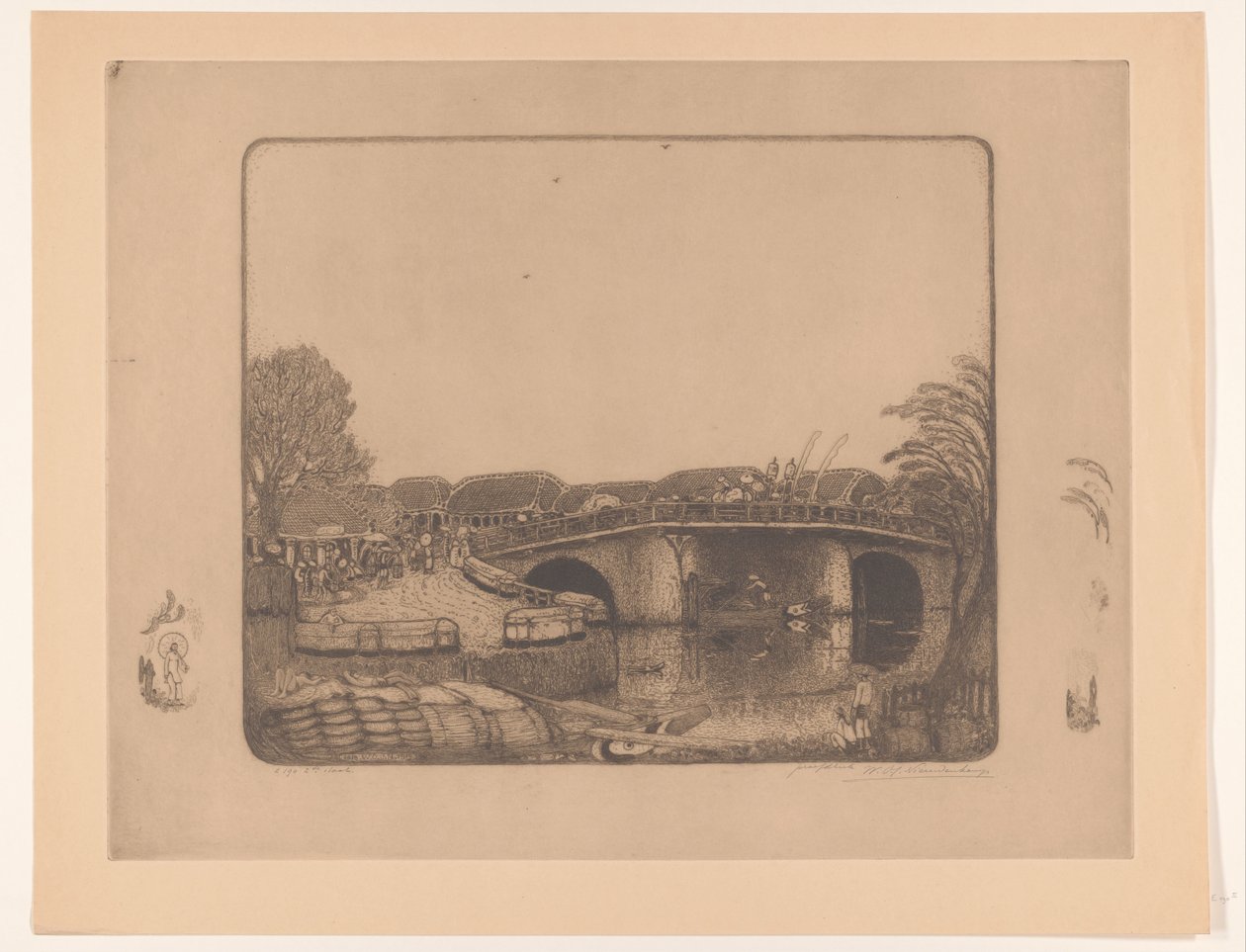 Batavia'da Brug Aan de Kali Besar te Batavia (orijinal başlık) by Wijnand Otto Jan Nieuwenkamp (signed by artist)
