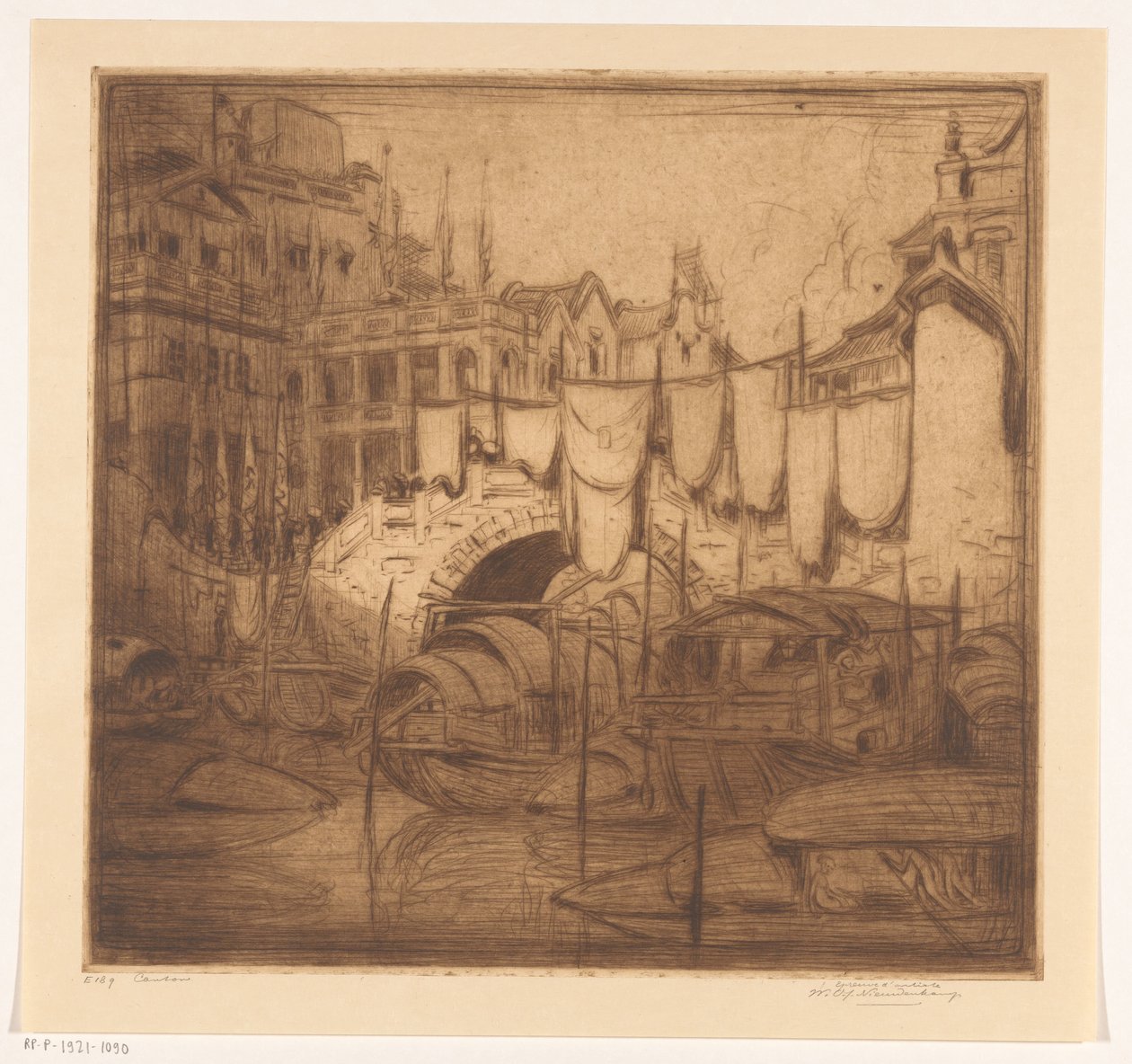 Kanton Kantonunda bir nehir üzerinde köprü (orijinal başlık) by Wijnand Otto Jan Nieuwenkamp (signed by artist)