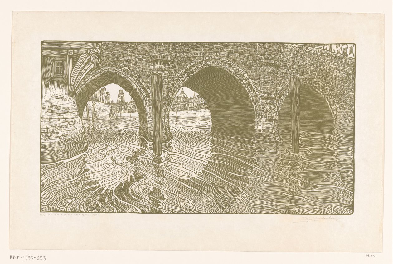 Mechelen'deki Köprü (orijinal başlık) by Wijnand Otto Jan Nieuwenkamp (signed by artist)