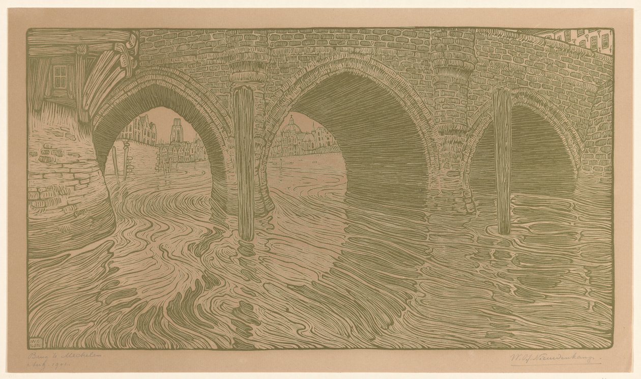 Mechelen'deki Köprü (orijinal başlık) by Wijnand Otto Jan Nieuwenkamp (signed by artist)