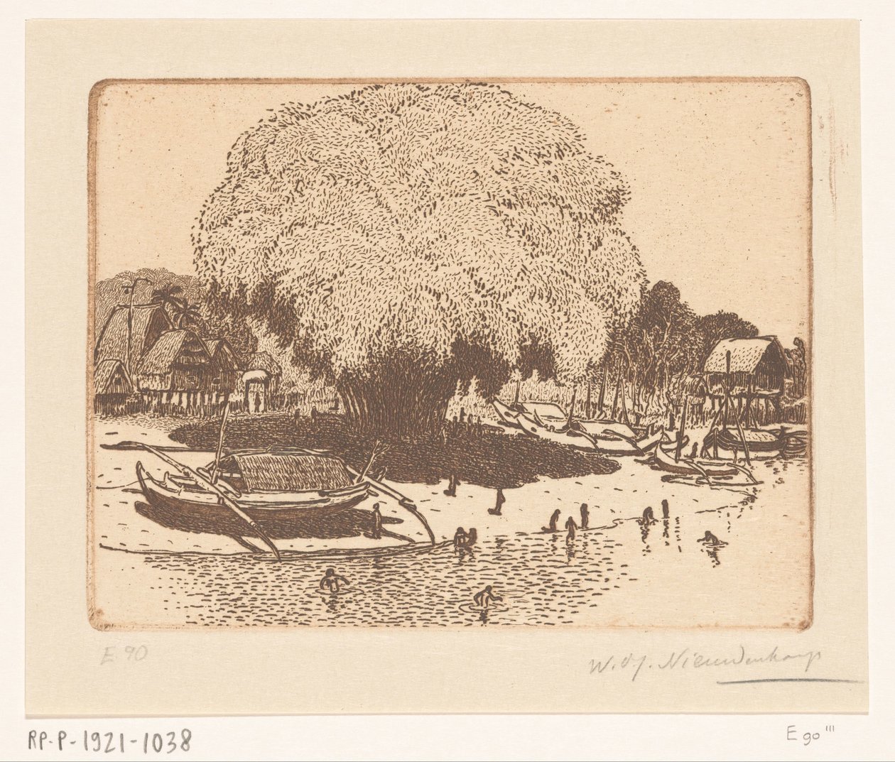 Bali'deki Loloan Barat'ın görünümü Balıkçı köyü (orijinal başlık) by Wijnand Otto Jan Nieuwenkamp (signed by artist)