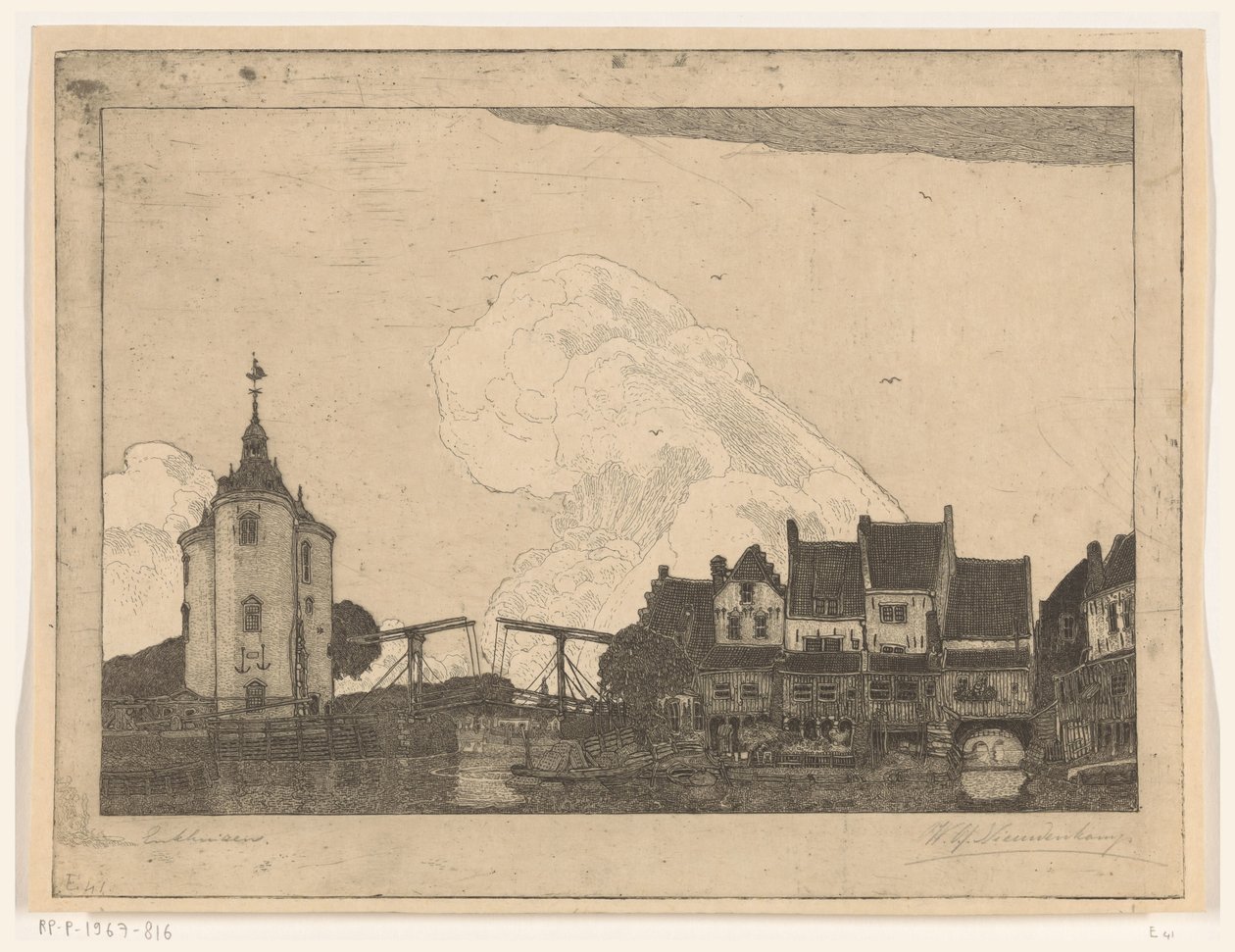 Enkhuizen'deki liman (orijinal başlık) by Wijnand Otto Jan Nieuwenkamp (signed by artist)