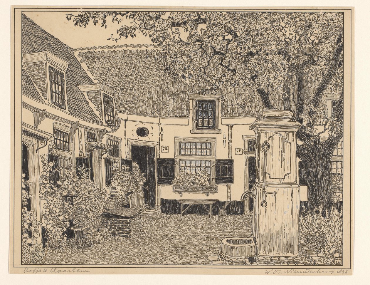 Haarlem'deki Hofje van Loo by Wijnand Otto Jan Nieuwenkamp (signed by artist)