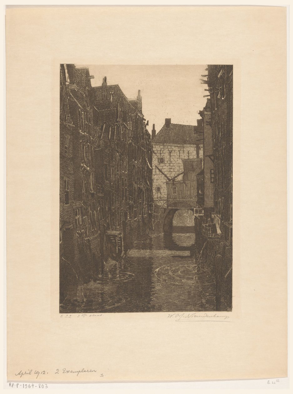Dordrecht'teki Dordrecht Gracht'taki Voorstraatshaven'deki evler (orijinal başlık) Dordrecht, WOJ Nieuwenkamp ve JM Graadt van Roggen tarafından altı gravür (orijinal seri adı) by Wijnand Otto Jan Nieuwenkamp (signed by artist)