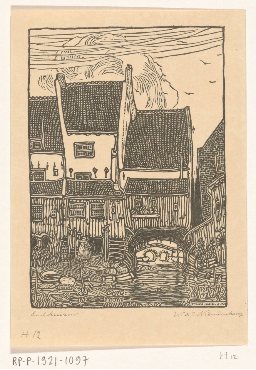 Enkhuizen limanındaki evler Eski evler, Enkhuizen (orijinal adı) by Wijnand Otto Jan Nieuwenkamp (signed by artist)