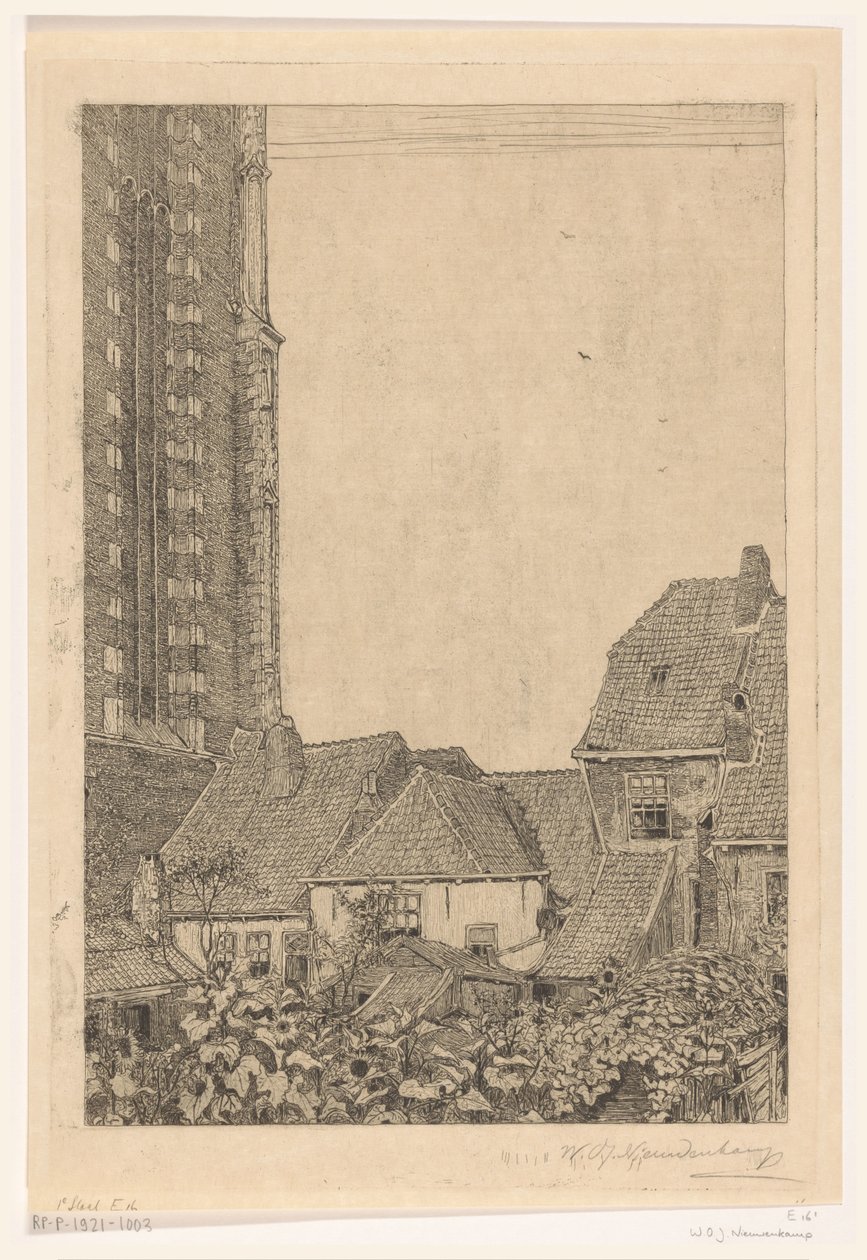 Amersfoort'taki Onze-Lieve-Vrouwetoren yakınlarındaki evler Kulenin dibinde (orijinal başlık) by Wijnand Otto Jan Nieuwenkamp (signed by artist)