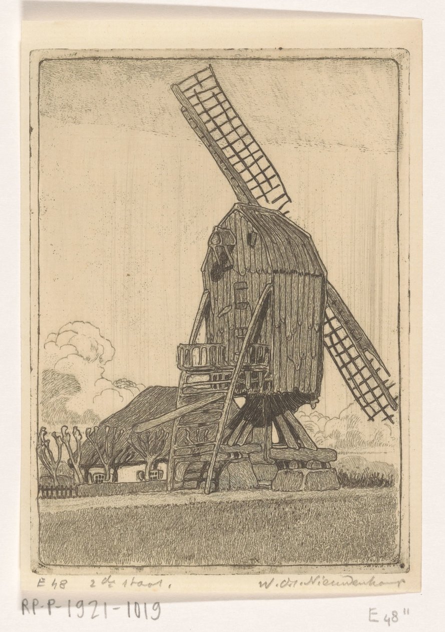 Bennekom yakınlarındaki iki bıçaklı mısır değirmeni Eski değirmen (orijinal başlık) by Wijnand Otto Jan Nieuwenkamp (signed by artist)