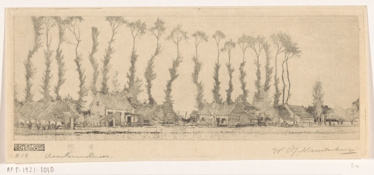 Haarlemmermeer'deki evlerin arkasındaki sıra sıra ağaçlar Haarlemmermeer'de (orijinal başlık) by Wijnand Otto Jan Nieuwenkamp (signed by artist)