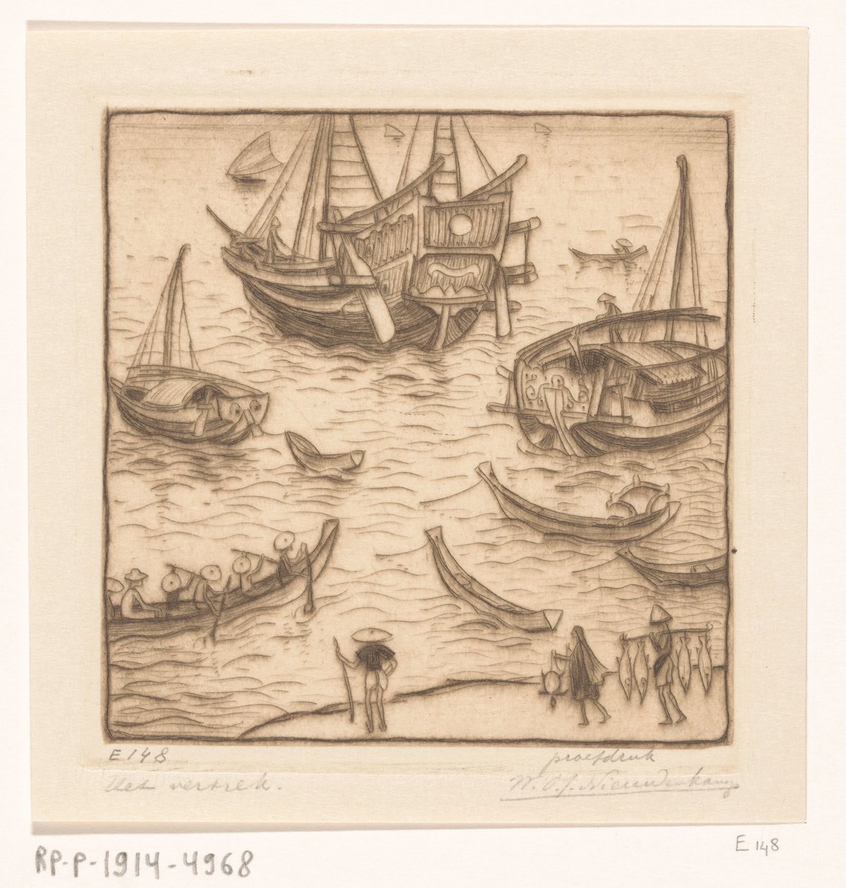 Lombok'un doğu kıyısındaki bir koyda gemiler Kalkış, Lombok (orijinal başlık) by Wijnand Otto Jan Nieuwenkamp (signed by artist)