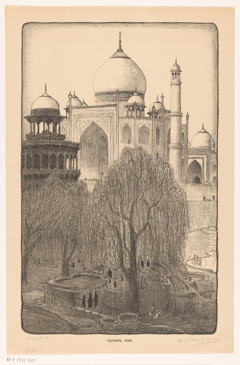 Tac Mahal, Agra (nesne üzerindeki orijinal başlık) by Wijnand Otto Jan Nieuwenkamp (signed by artist)