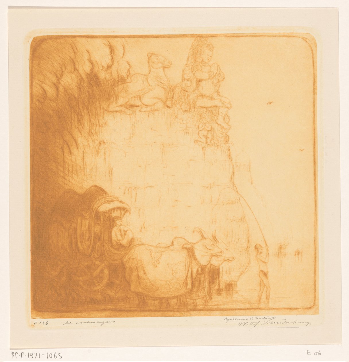 Iki öküz bir nehirden bir araba çekerek Oxcart (orijinal başlık) by Wijnand Otto Jan Nieuwenkamp (signed by artist)