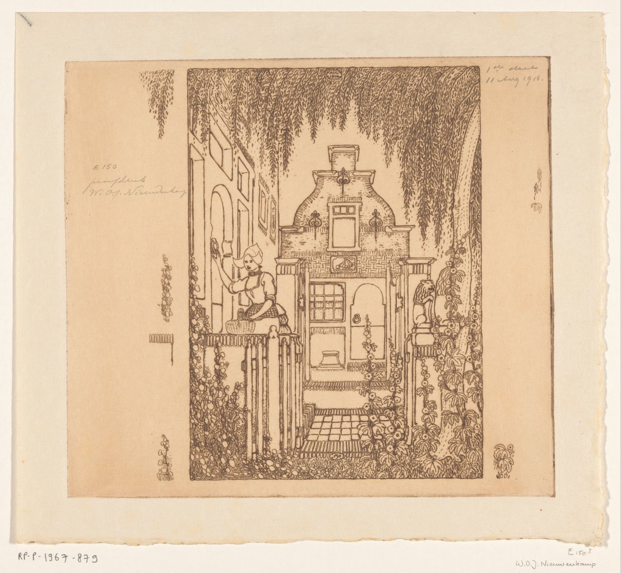 Edam'da bir ön kapıyı çalan geleneksel elbiseli kadın Ön kapıda (orijinal başlık) by Wijnand Otto Jan Nieuwenkamp (signed by artist)