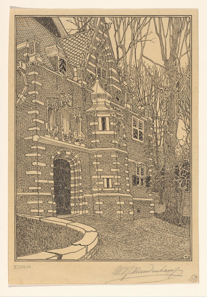 Edam'daki Büyük veya Aziz Nikolaos Kilisesi'nin güney portalı by Wijnand Otto Jan Nieuwenkamp (signed by artist)