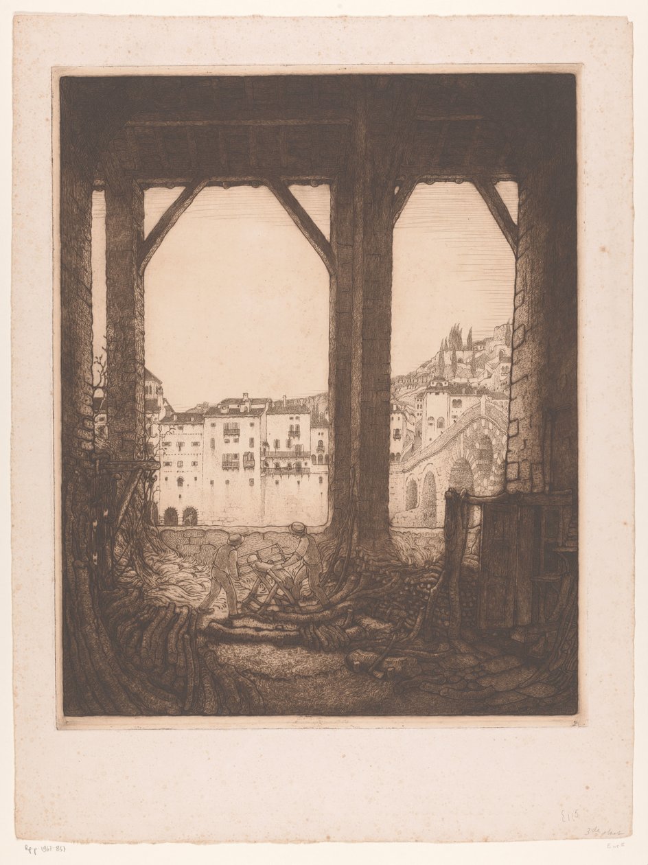 Verona Verona'da bir atölyede testereyle çalışan iki adam (orijinal başlık) by Wijnand Otto Jan Nieuwenkamp