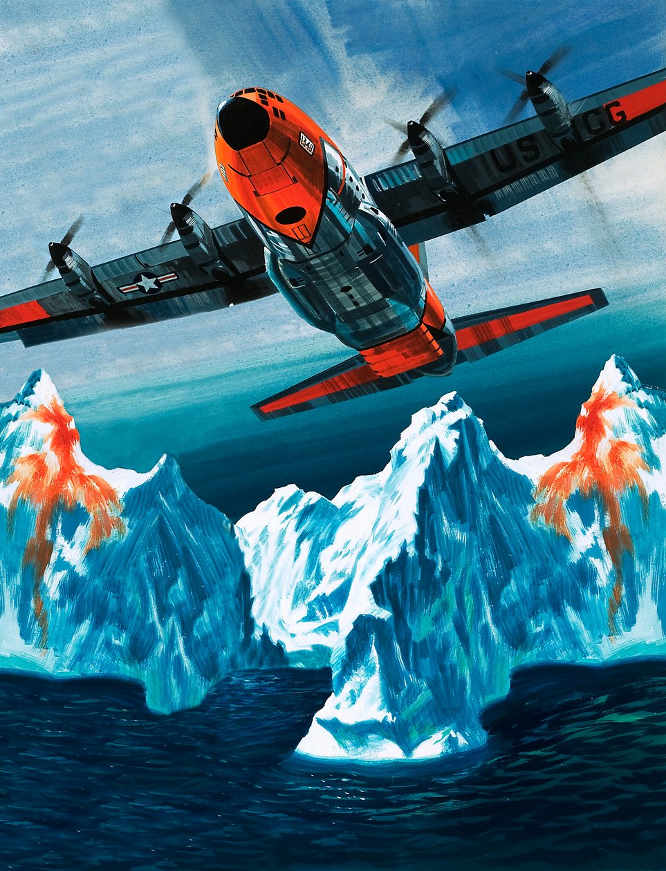 Sahil Güvenlik için buzdağlarında devriye gezen bir Lockheed Hercules by Wilf (20th century) Hardy