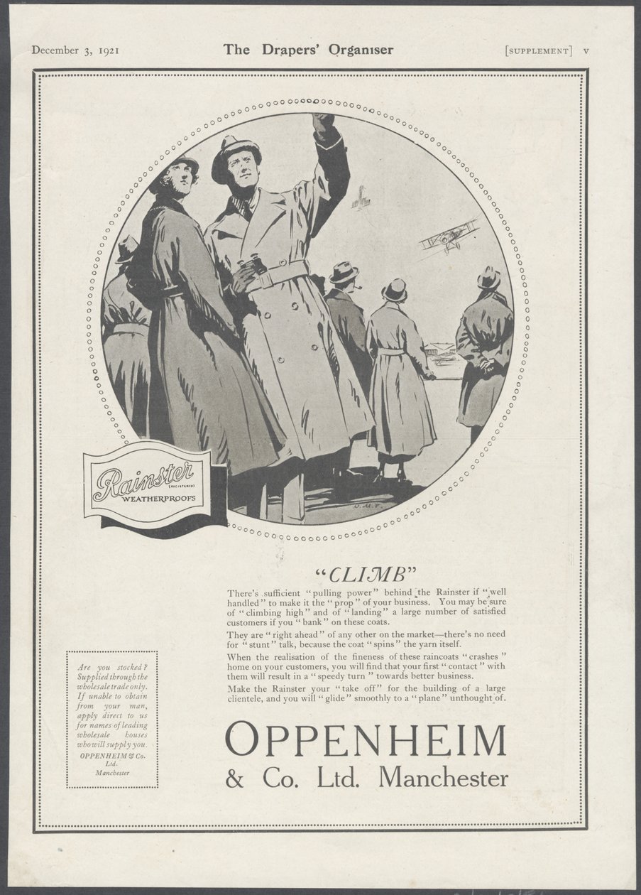 Oppenheim & Co Erkek Giyim, 1929 by Wilfred Fryer