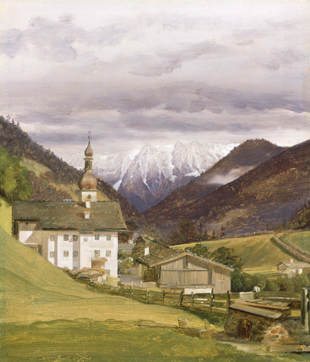 Ramsau Kilisesi, 1832 (kağıt üzerine yağlı boya) by Wilhelm Bendz