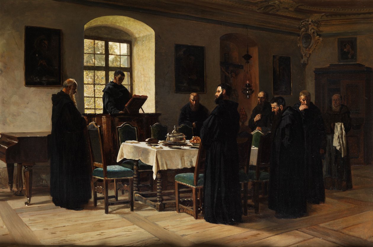 yemekhanedeki rahipler by Wilhelm Ludwig Friedrich Riefstahl