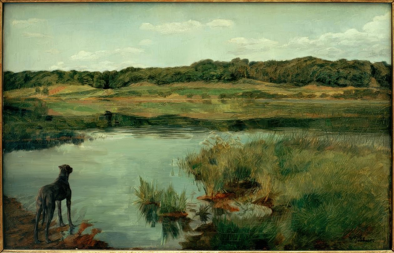 W.Trübner, Dogge am Weßlinger See by Wilhelm Trübner