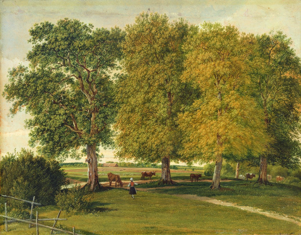 Herder with Cattle beneath Autumnal Trees, c.1821 (oil on paper laid on cardboard) by Wilhelm Alexander Kobell
