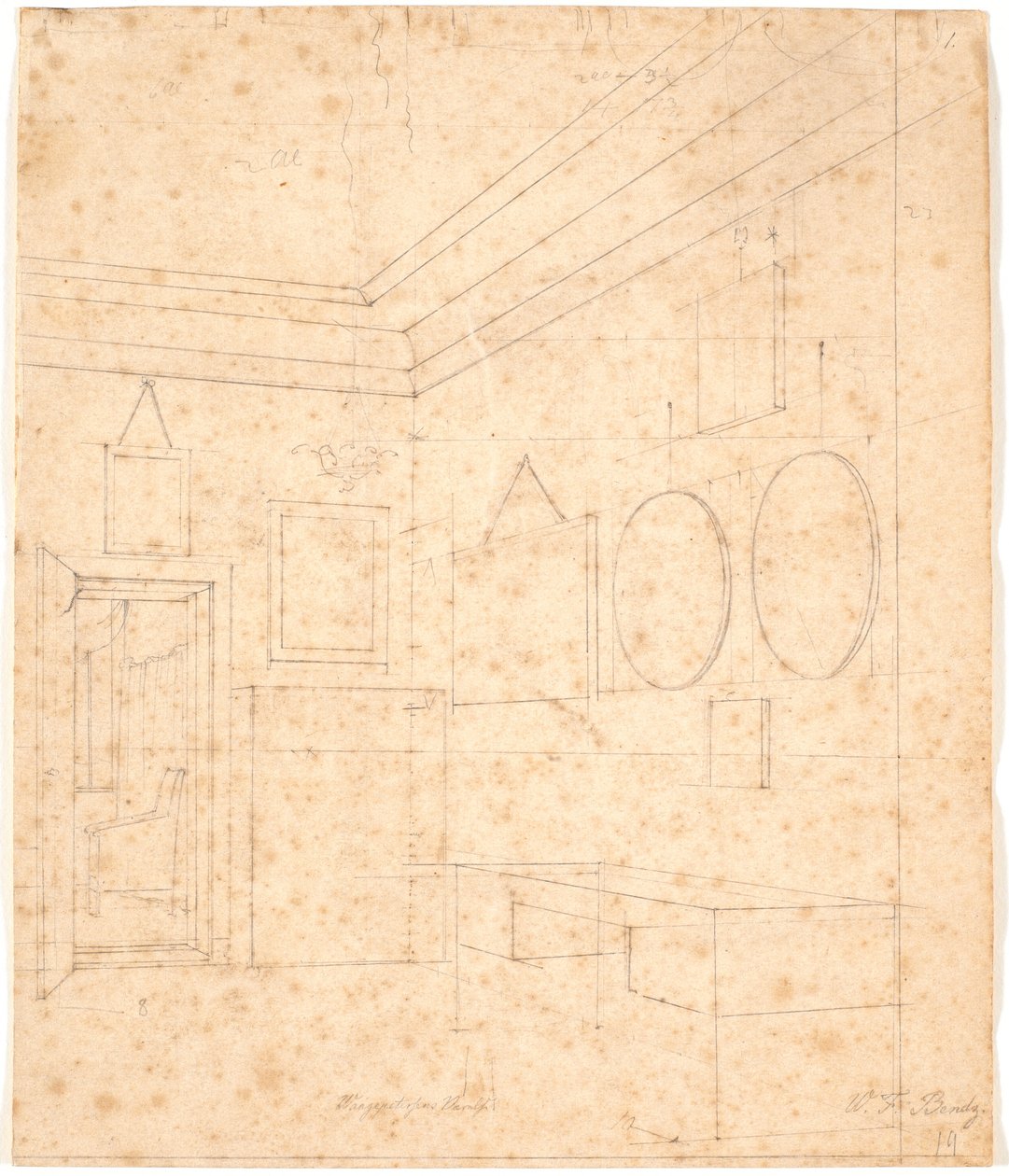 Waagepetersen aile resmi için perspektif çizimi by Wilhelm Bendz
