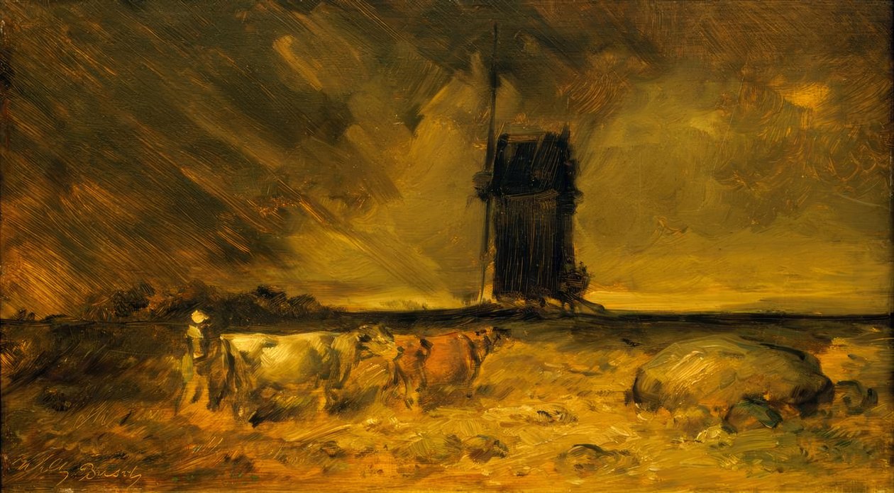 Bir yel değirmeni ile büyük fırtına manzarası by Wilhelm Busch