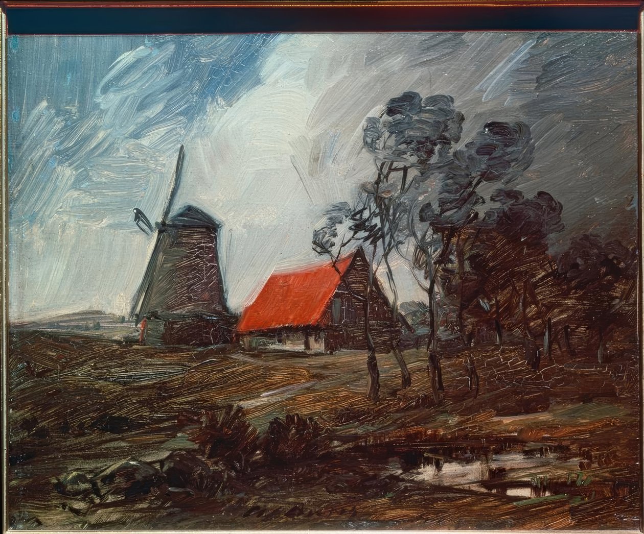 Bir yel değirmeni ve kırmızı bir ev ile sonbahar manzarası by Wilhelm Busch